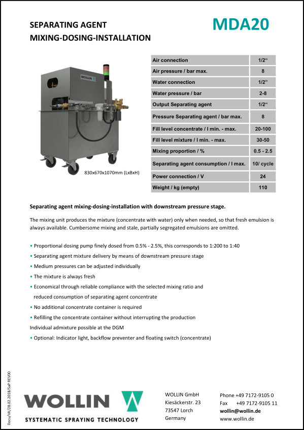 Technical data MDA20