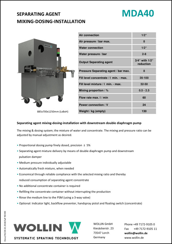 Technical data MDA40