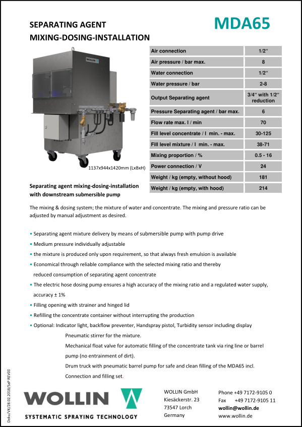 Technical data MDA65